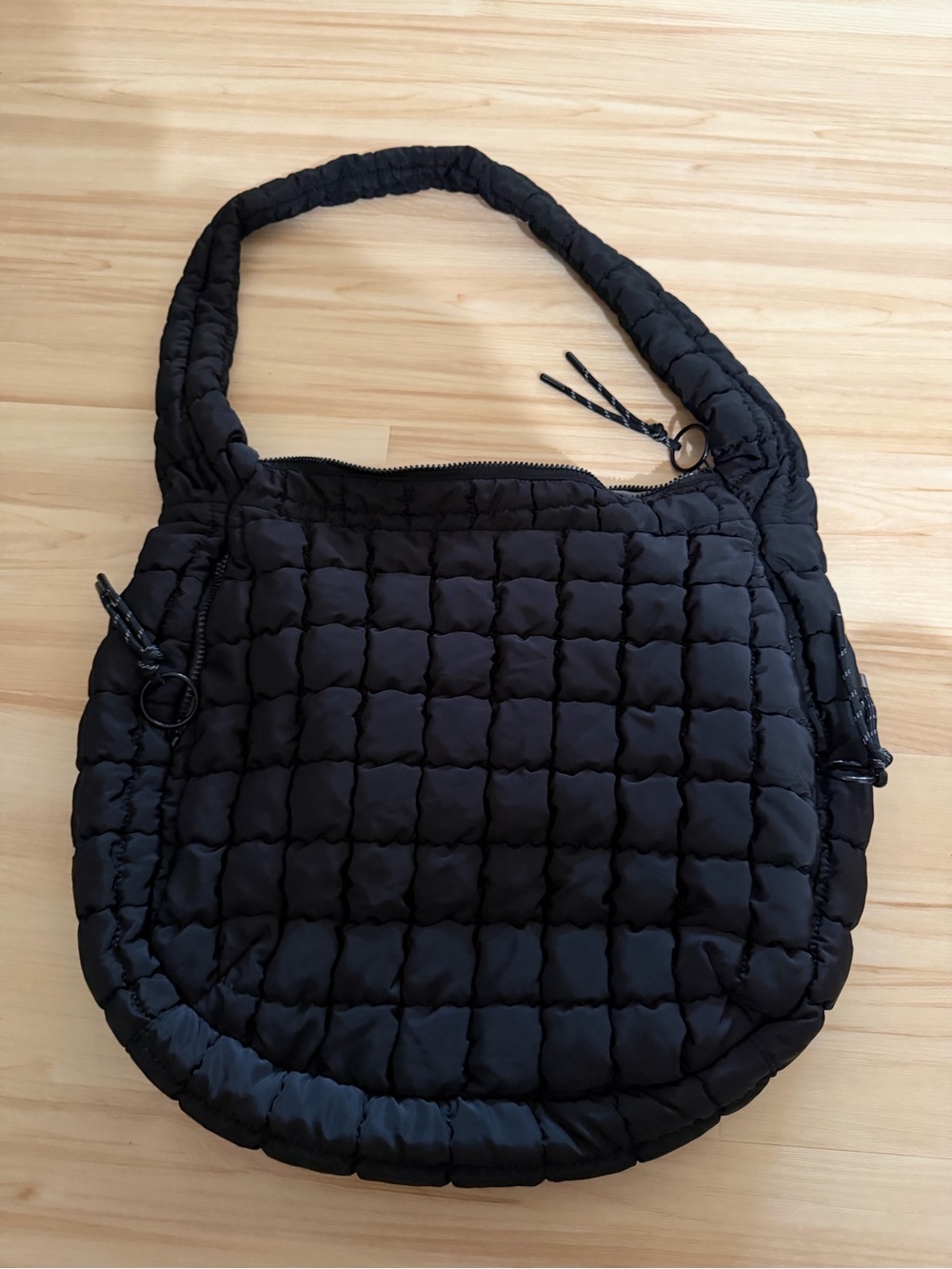 Quilted Black Shoulder Bag - Lightweight Puffer Tote